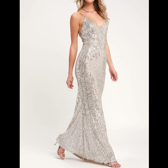Lulus Dresses & Skirts - Lulus SILVER SEQUIN MAXI DRESS